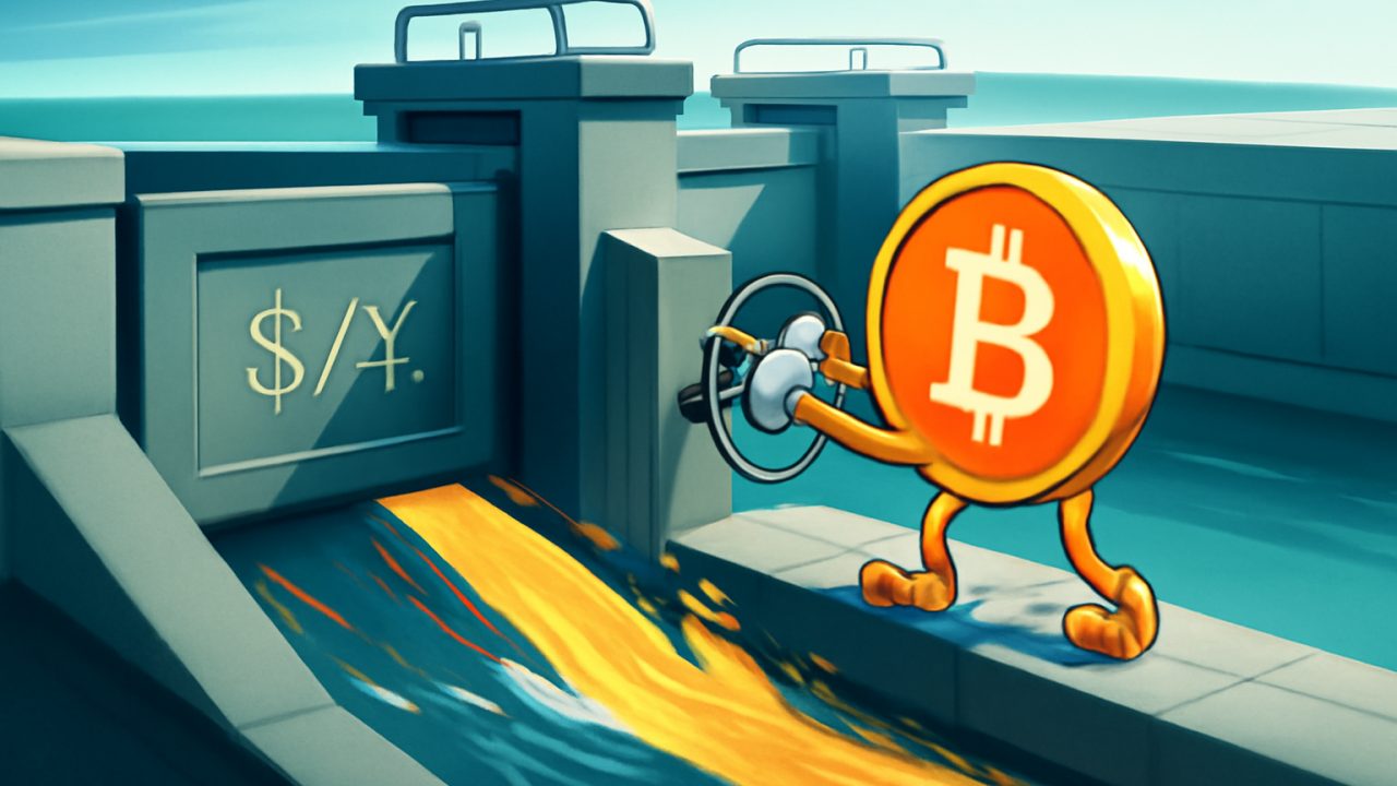 Counterflow Sluice &mdash; BTC vs Yen Shock Liquidity