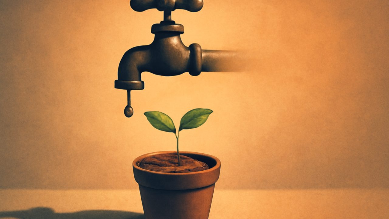 Thirsty Sapling Under Closed Tap
