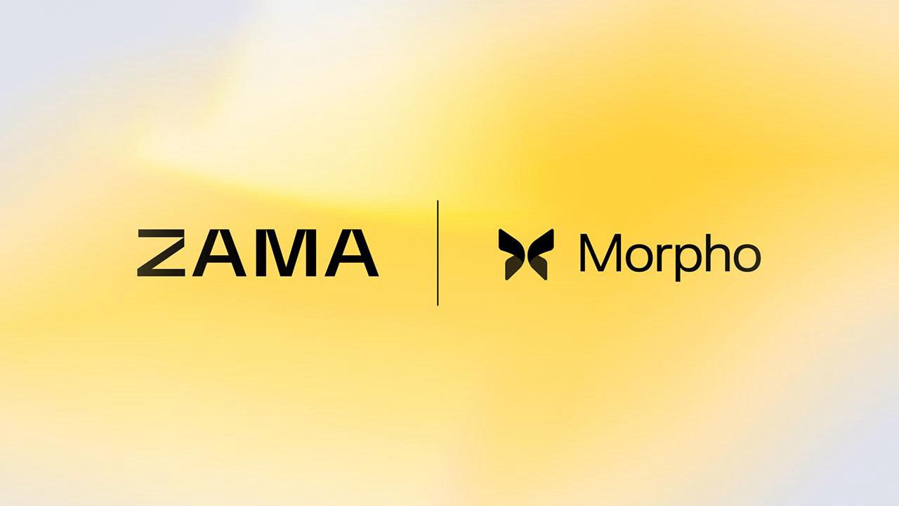 Zama and Morpho branding from the June 18, 2026 press release announcing the confidential USDC vault &mdash; a visual confirming the partnership enabling encrypted USDC yield on Morpho.
