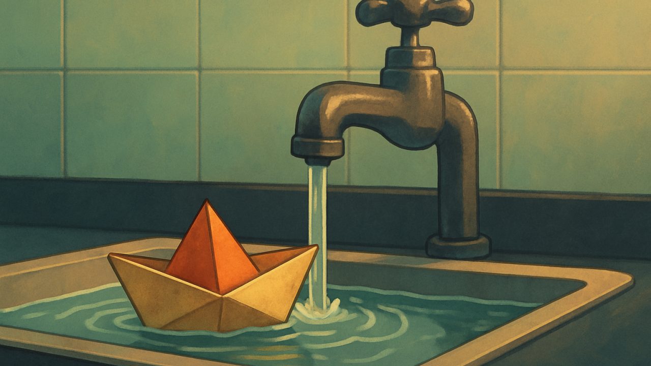 Faucet Filling a Canal for a Paper Boat