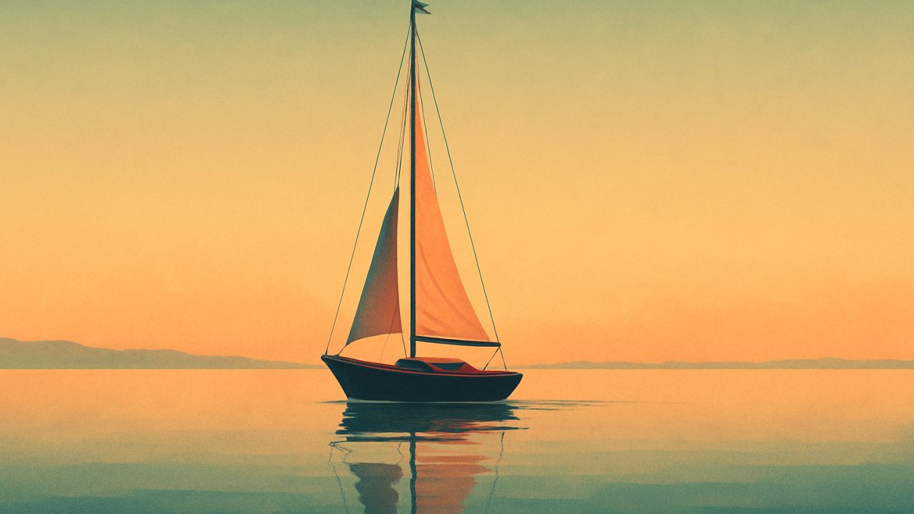 Tall-Masted Boat Becalmed