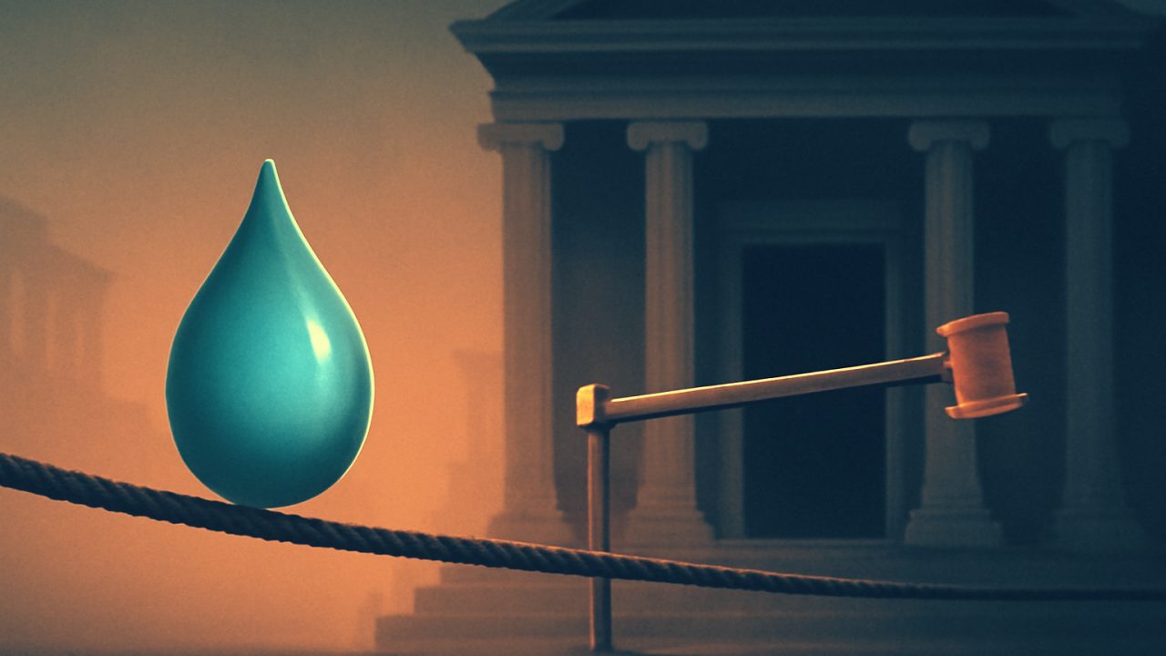 Droplet on a Tether Facing the Gate