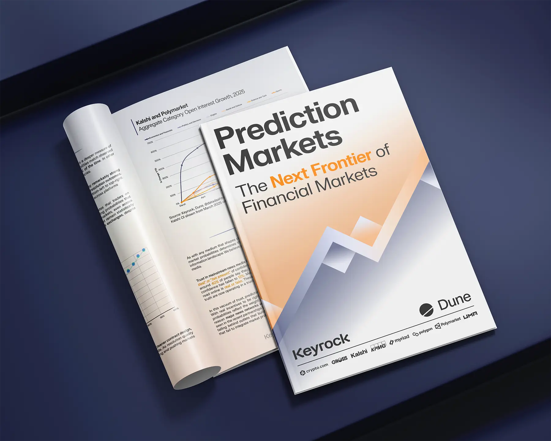 Cover image for Dune/Keyrock&rsquo;s 'Prediction Markets' report (shows their report and embedded volume/market charts) &mdash; useful as an editorial visual summarizing cross‑platform volume growth and the analytics dashboards driving World Cup coverage.