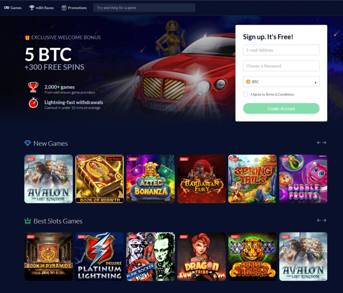 mBit Casino Homepage